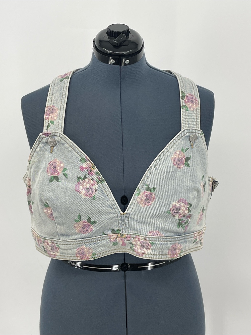 wild fable Light Wash Floral Denim Crop/HALTER Top - Pink Floral WOMENS SIZE XL